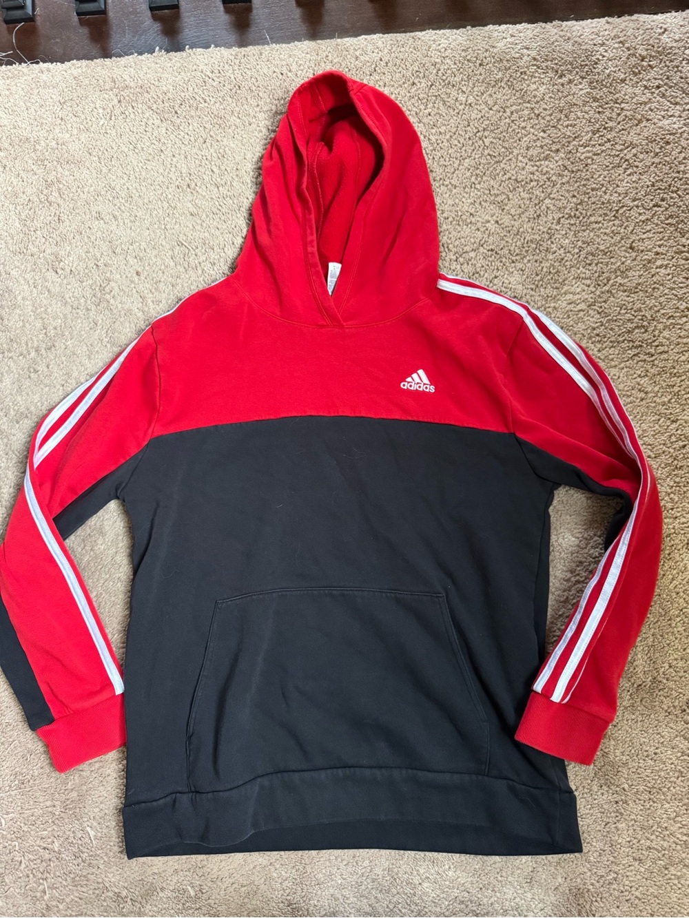 Adidas Boys XL 18-20 Red Black 3 Stripe Colorblock Hoodie NWOT